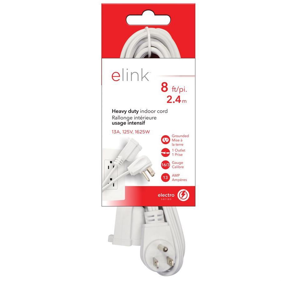 Elink EX-902 - Ralonge Électrique d'intérieur à Usage Intensif, 8 Pieds, Blanc - Simple Boutique