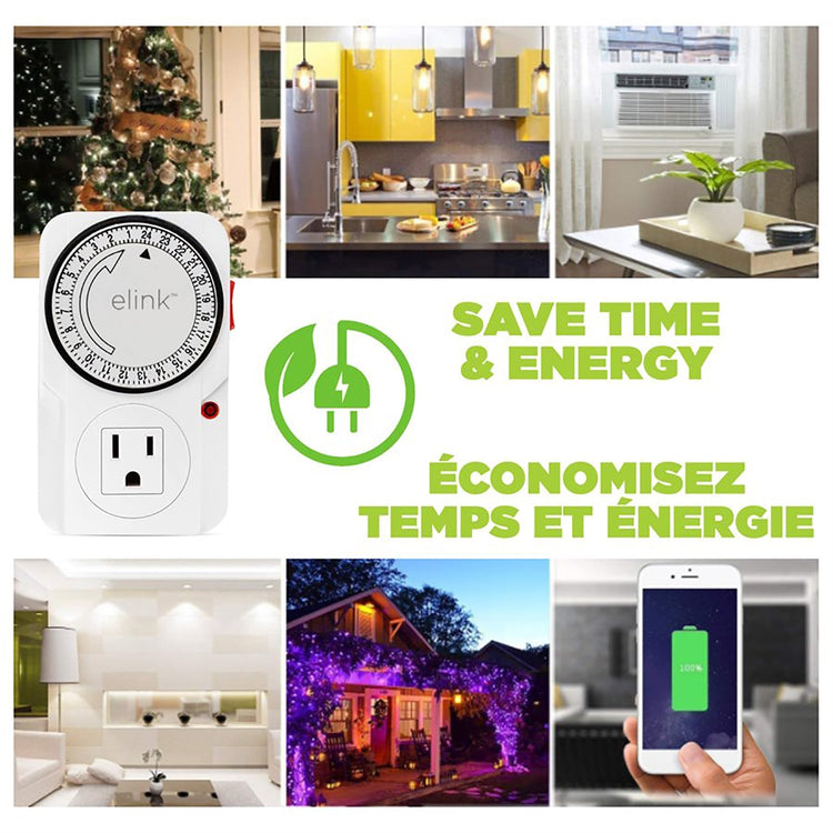 Elink - Minuterie Mécanique Enfichable, 48 Sélection Marche/Arrêt par Jour, Blanc - Simple Boutique