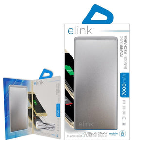 Elink Powerbank 2 Ports USB Avec Lampe De Poche 7000 Mah Argent - Simple Boutique