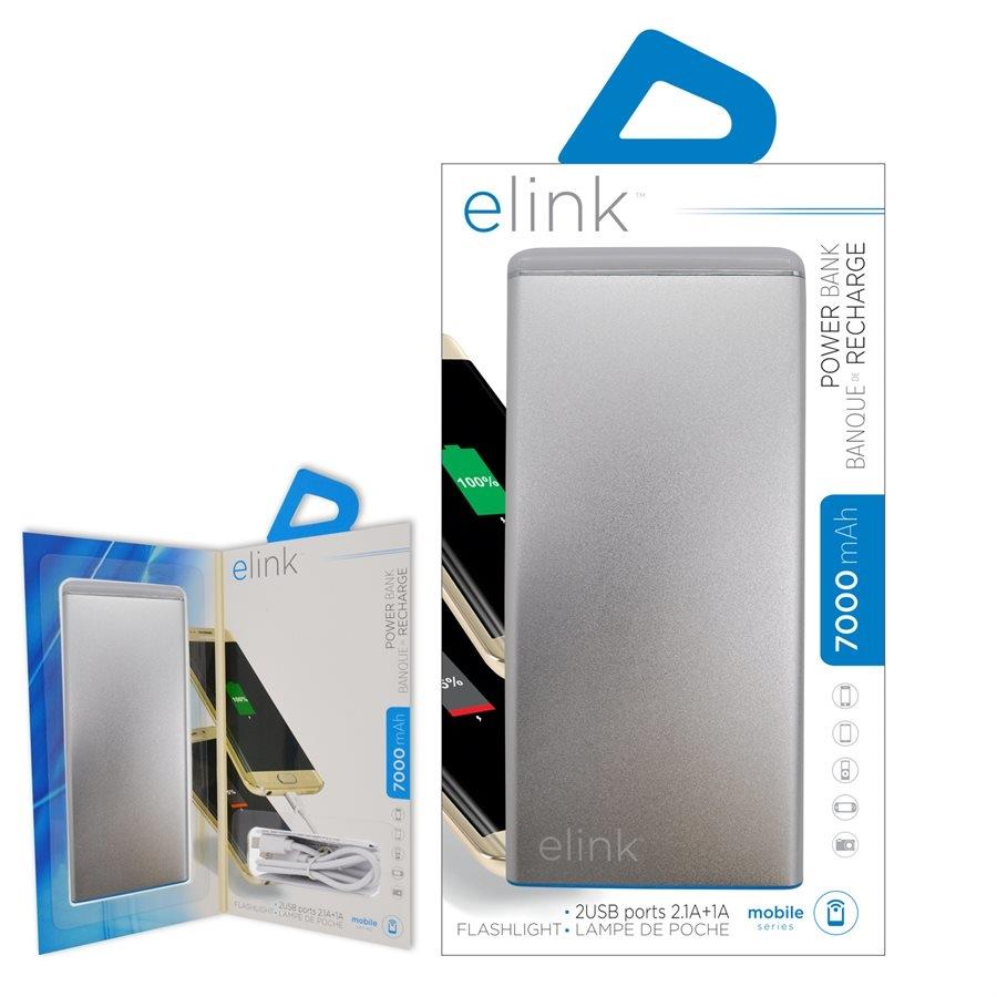 Elink Powerbank 2 Ports USB Avec Lampe De Poche 7000 Mah Argent - Simple Boutique