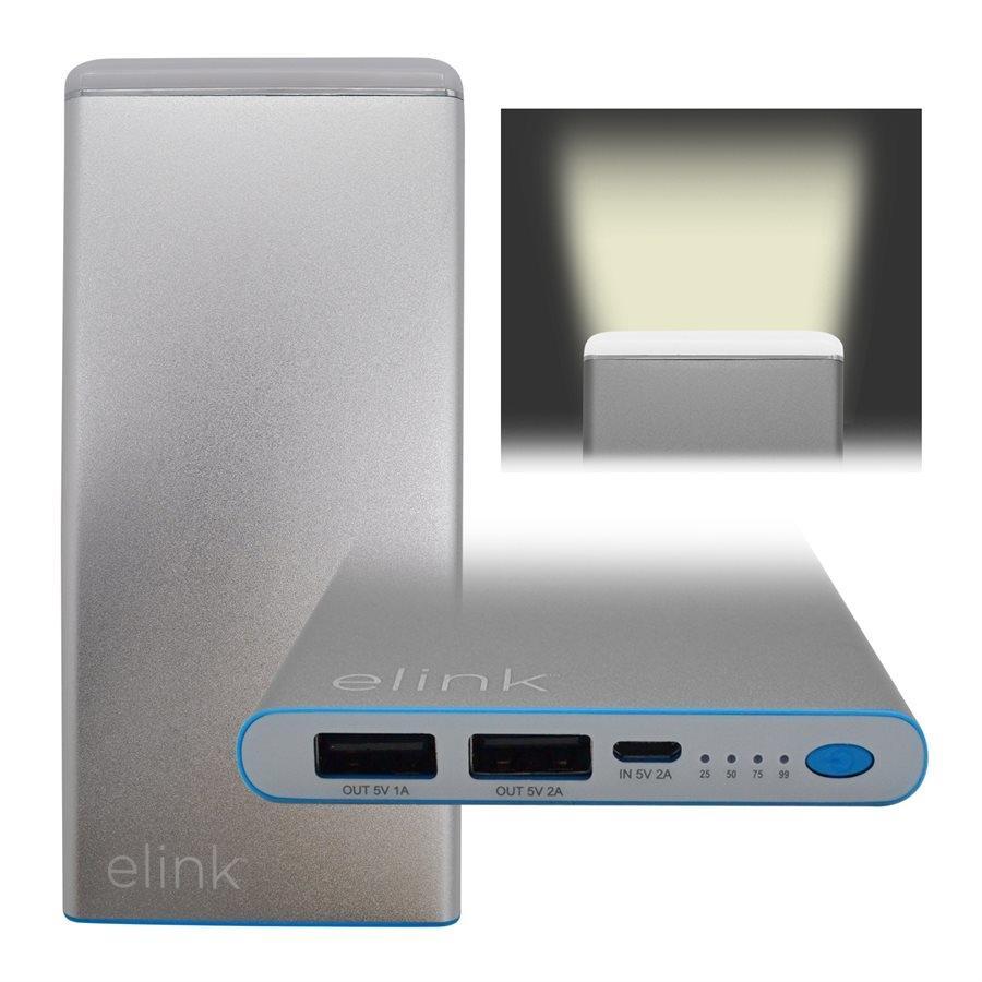 Elink Powerbank 2 Ports USB Avec Lampe De Poche 7000 Mah Argent