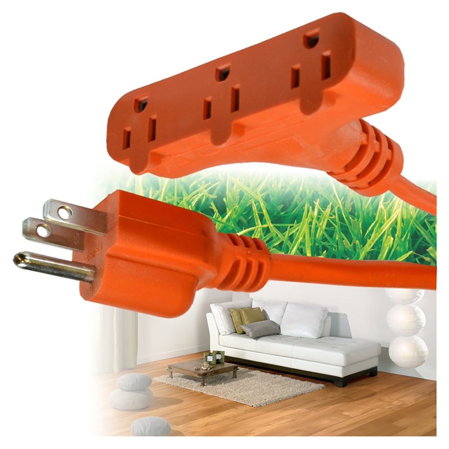 Rallonge électrique Extérieure 20 Pieds (6 M) - 3 Prises, 10/3 SJTW, Heavy Duty - Noire