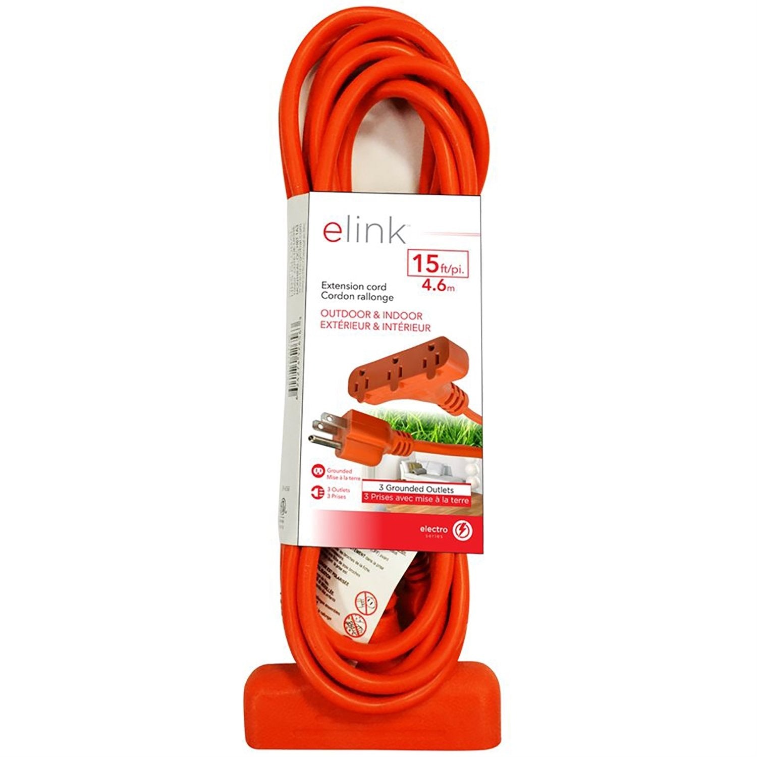 Elink - Rallonge Électrique Extérieure à 3 Prises, Longeur de 15 Pieds, Orange - Simple Boutique