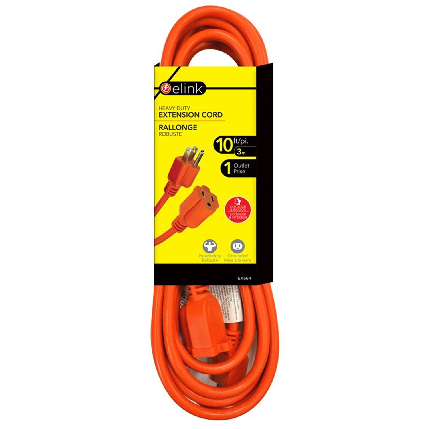 Elink - Rallonge Électrique Intérieur/Extérieur, Longeur de 10 Pieds, Orange - Simple Boutique