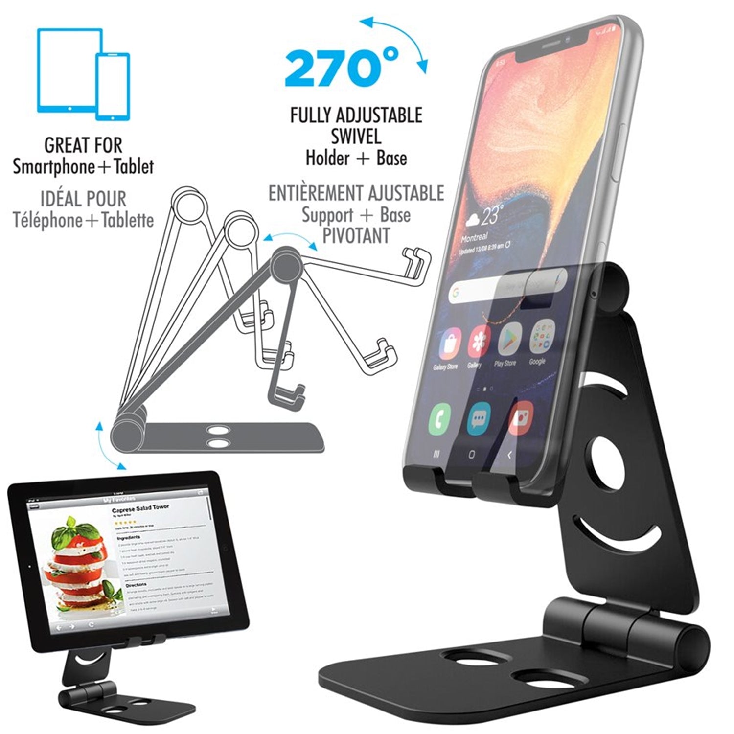 Elink - Support de Téléphone ou Tablette Universel, Pliable et Pivotant, Noir - Simple Boutique