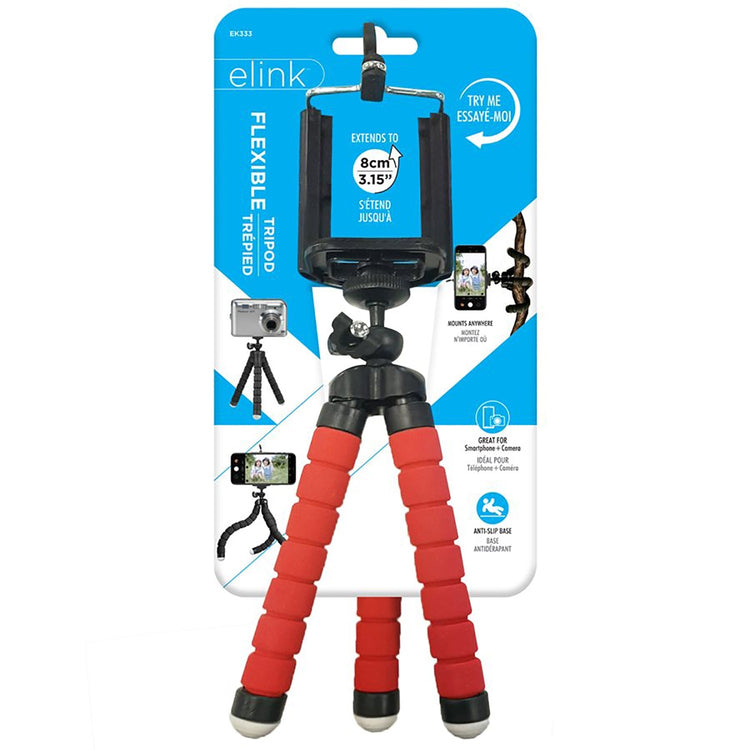 Elink - Trépied Flexible pour Téléphone ou Appareil Photo, Hauteur de 6.5", Rouge - Simple Boutique