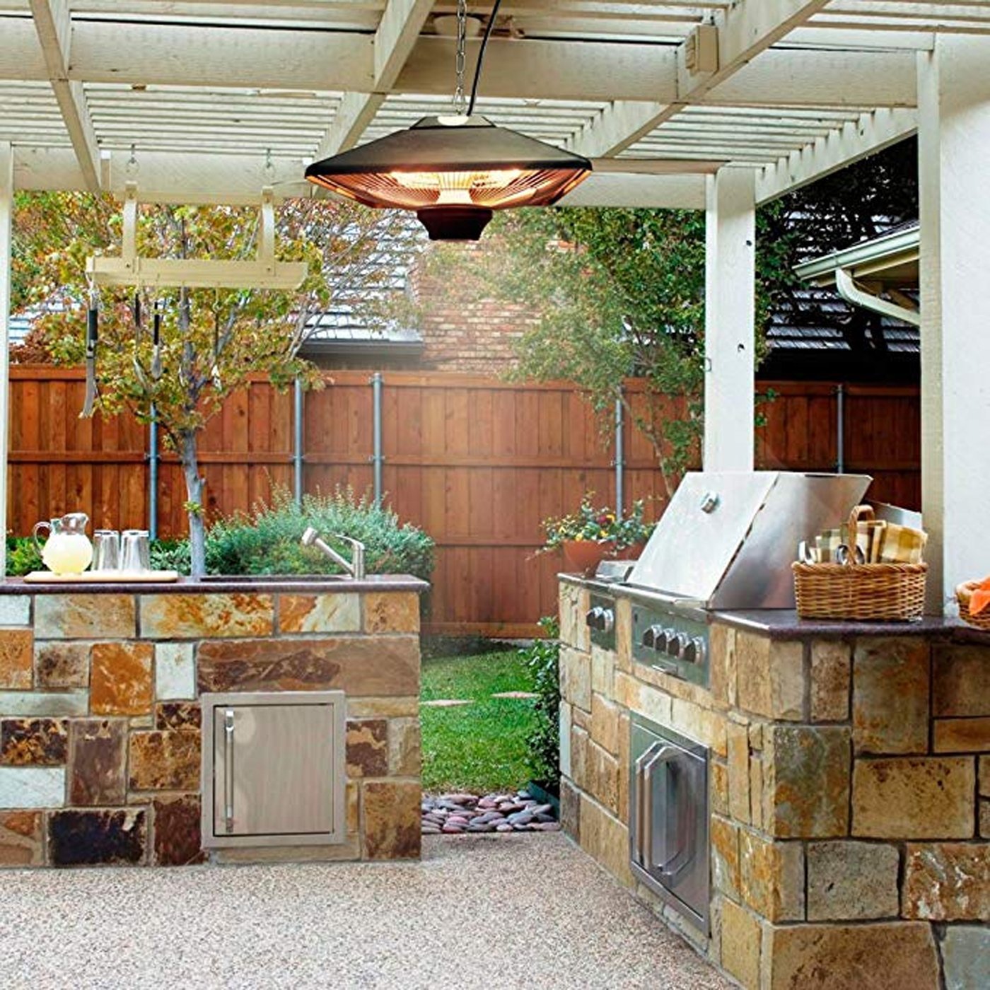 Ener-G+ HEA-21288LED-BLK Chaufferette Électrique Infrarouge Suspendue avec DEL pour l'extérieur 5100 BTU Noir - Simple Boutique