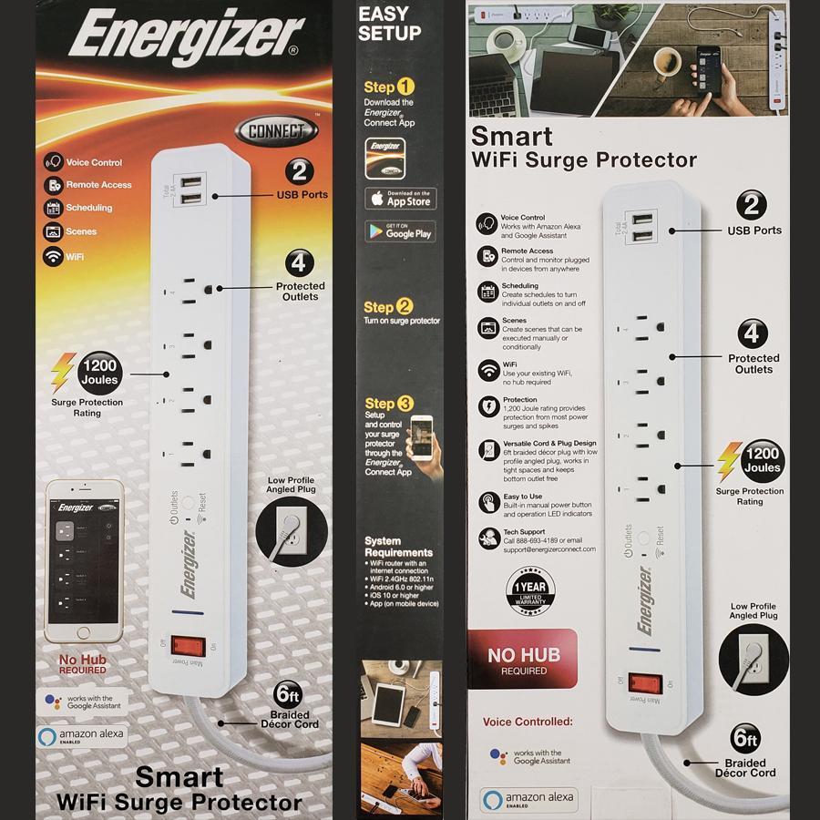Energizer Connect EIS3-1001-WHT Wi-Fi Protecteur de Surtension 1200 Joules avec Commande Vocale - Simple Boutique