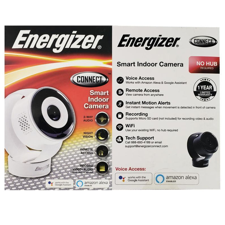 Energizer Connect EIX1-1002-WHT Caméra d'intérieur Intelligente avec Enregistrement Micro SD - Blanc - Simple Boutique