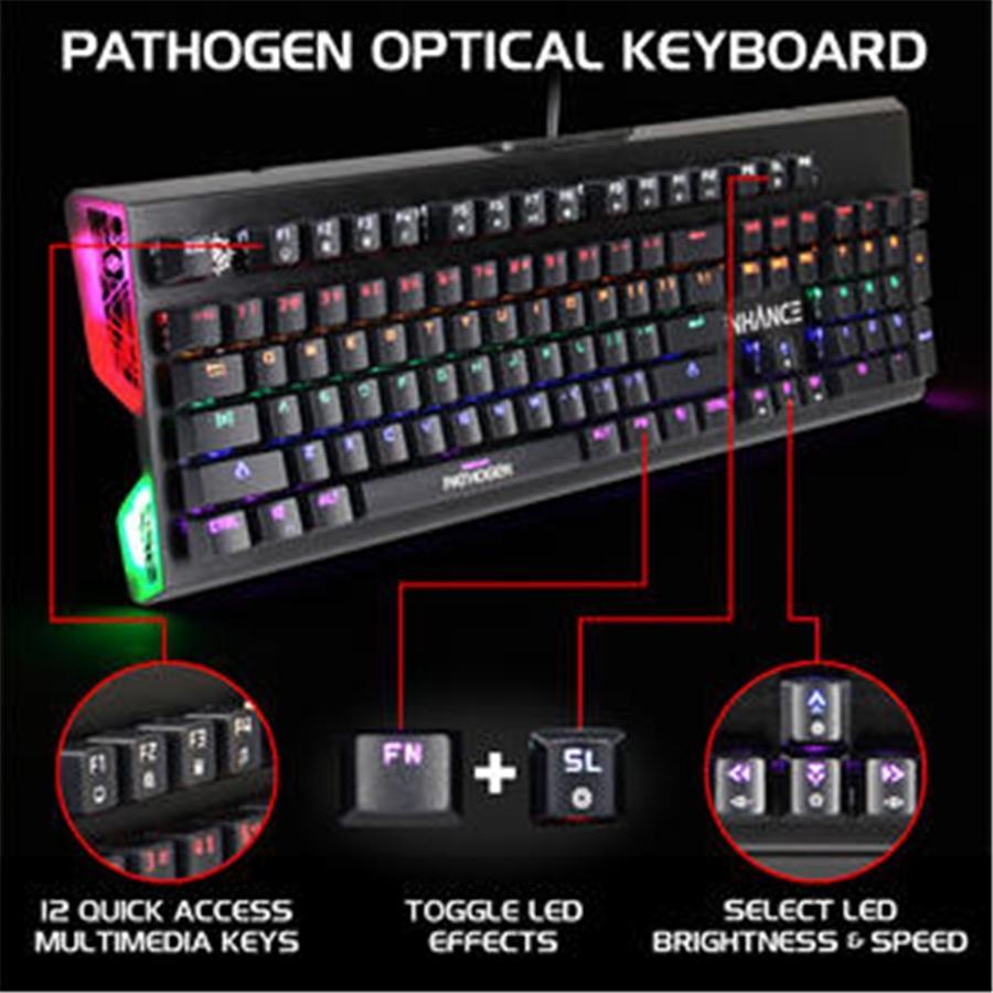 Enhance Pathogen - Clavier de Jeu Mécanique Optique - Commutateurs Tactiles Bleus - Réponse Ultra-Rapide de 0,2 ms, Noir - Simple Boutique