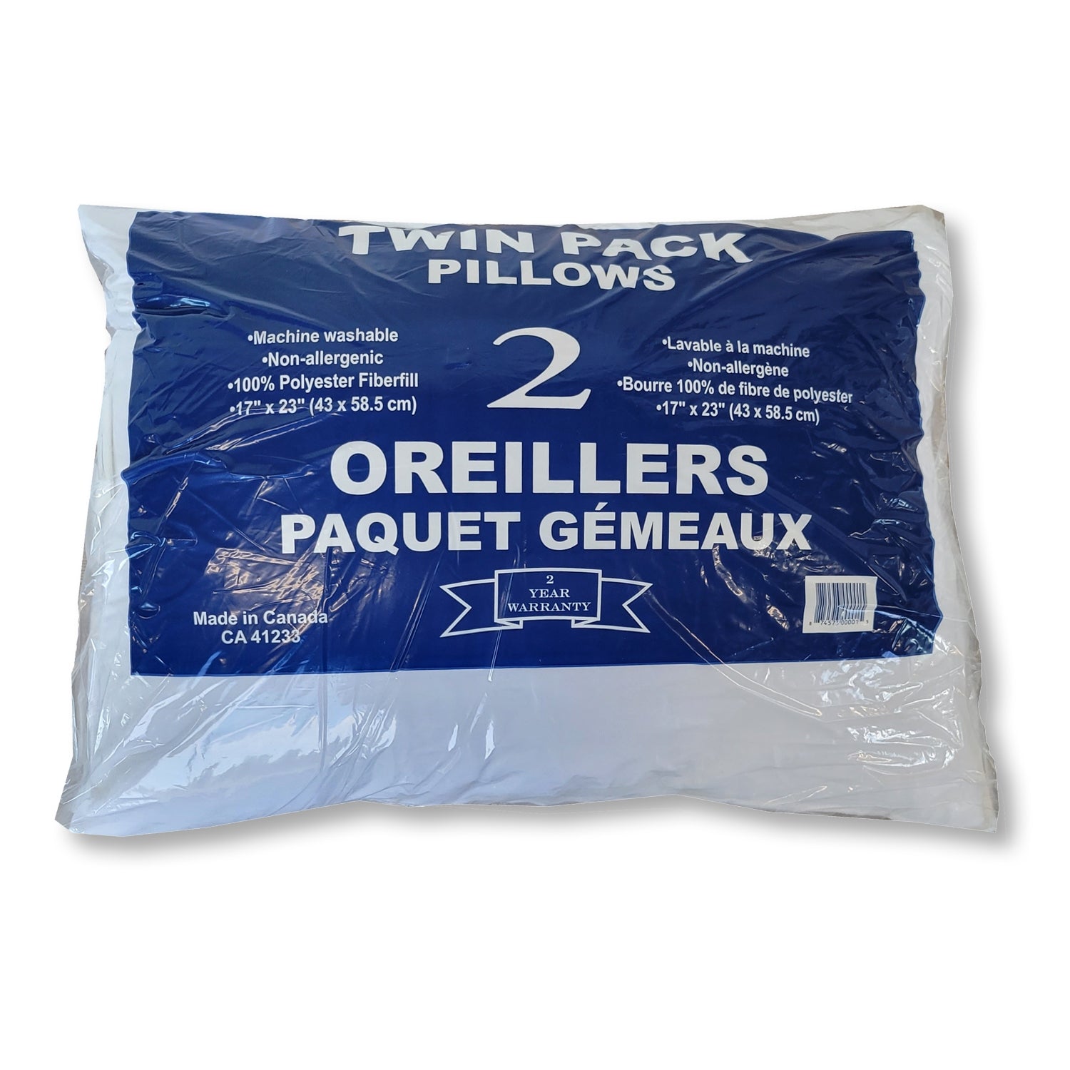 Ensemble de Deux Oreillers 100% Fibre de Polyester, Hypoallergénique, Paquet Économique Couleurs Aléatoires Fabriqué au Canada - Simple Boutique