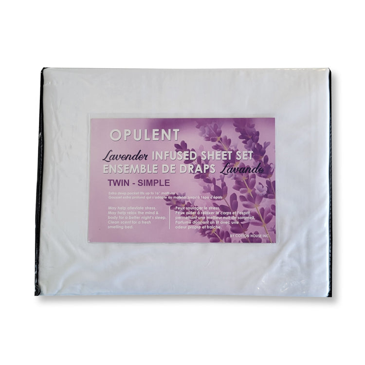 Ensemble de Draps Infusé de Lavande, Grandeur Twin, Blanc - Simple Boutique
