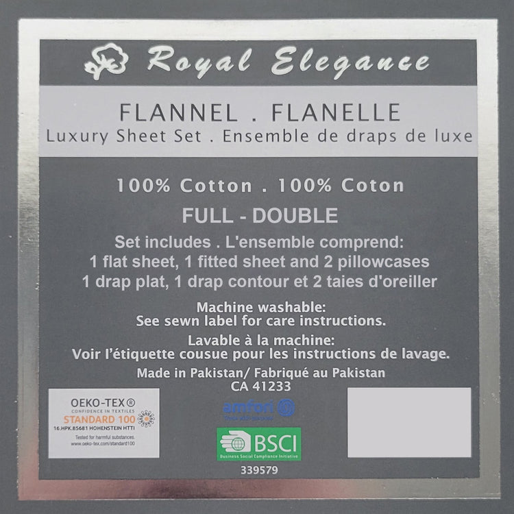 Ensemble de Draps de Flanelle, 100% Coton, Grandeur Double, Fern Leaves - Simple Boutique