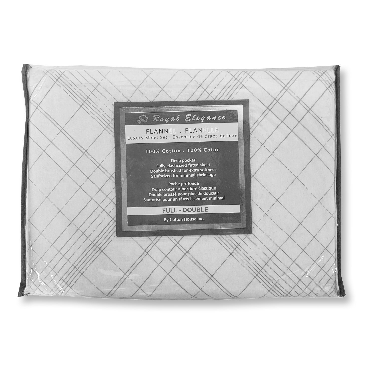 Ensemble de Draps de Flanelle, 100% Coton, Grandeur Double, Plaid Vert - Simple Boutique