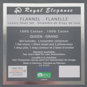 Ensemble de Draps de Flanelle, 100% Coton, Grandeur Grand Lit Queen, Weave - Simple Boutique