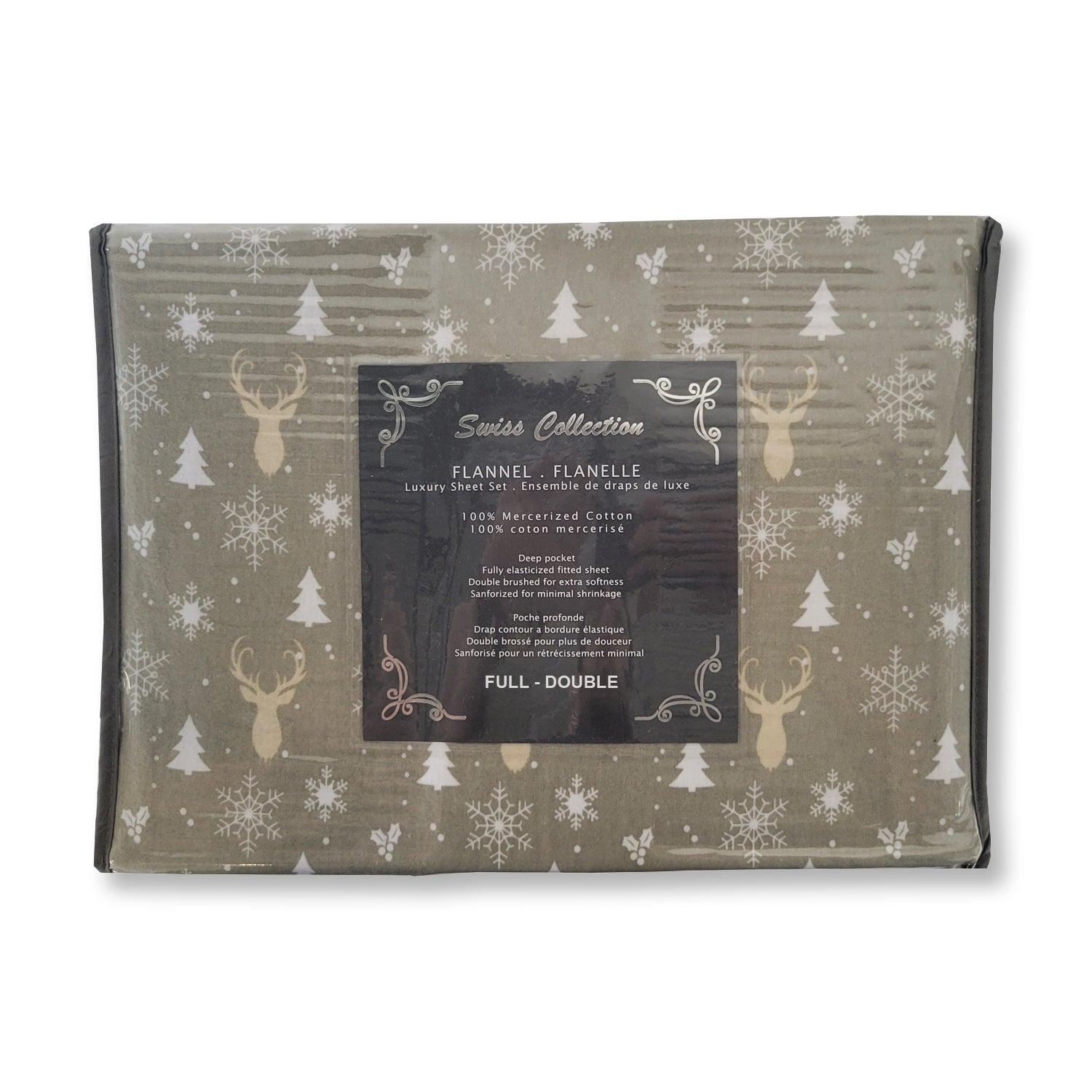 Ensemble de Draps de Flanelle, 100% Coton Mercerisé, Grandeur Double, Motifs de Cerfs - Simple Boutique