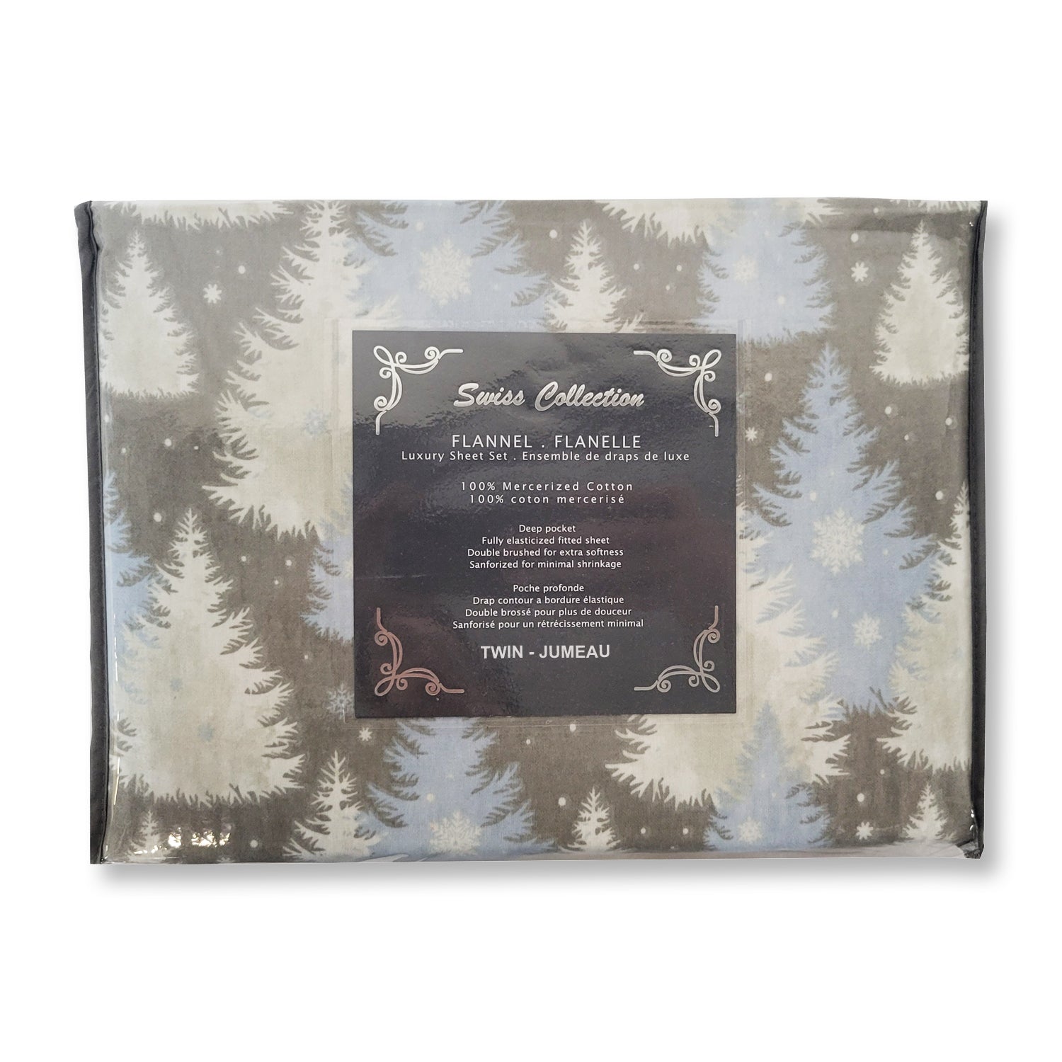 Ensemble de Draps de Flanelle, 100% Coton Mercerisé, Grandeur Simple, Motifs d'Arbre de Pin - Simple Boutique
