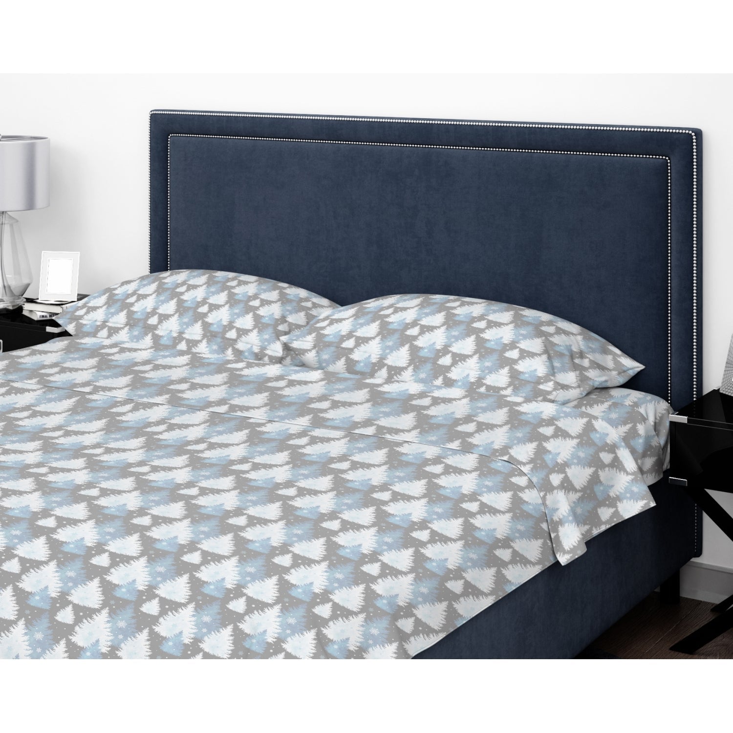 Ensemble de Draps de Flanelle, 100% Coton Mercerisé, Grandeur Simple, Motifs d'Arbre de Pin - Simple Boutique
