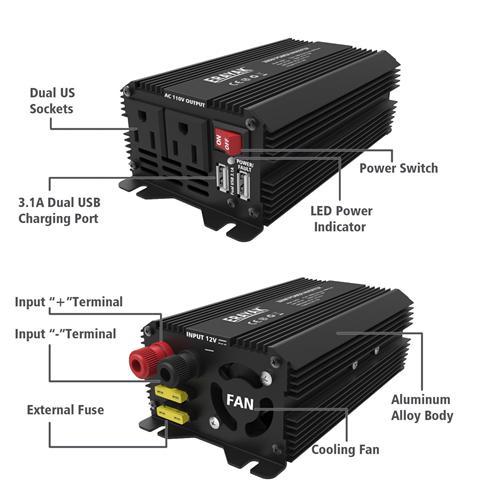 Erayak Adaptateur DC 12V À AC 110V De 300W Pour La Voiture Avec Chargeur USB Double - Simple Boutique
