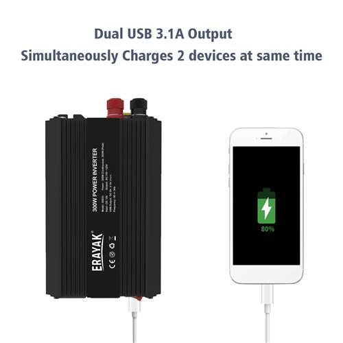 Erayak Adaptateur DC 12V À AC 110V De 300W Pour La Voiture Avec Chargeur USB Double - Simple Boutique