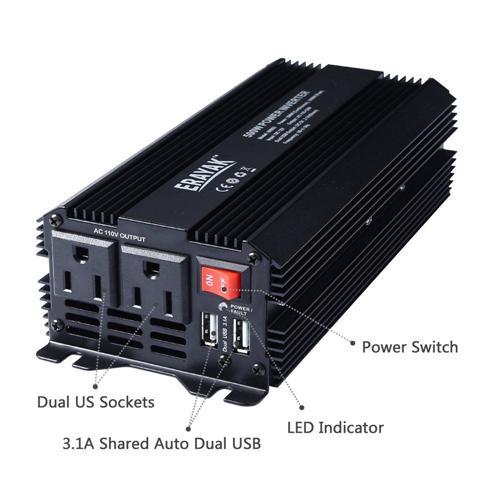 Erayak Adaptateur DC 12V À AC 110V De 500W Pour La Voiture Avec Chargeur USB Double - Simple Boutique