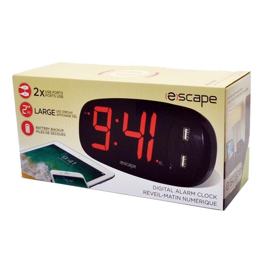 Escape ALCK162 Réveil numérique avec 2 ports de charge USB 2 amp Noir - Simple Boutique