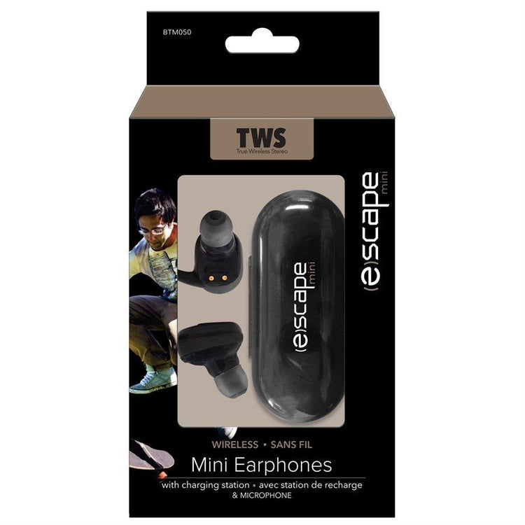 Escape BTM050 Mini Écouteurs Stéréo Sans Fils Bluetooth Avec Station de Recharge Noir - Simple Boutique