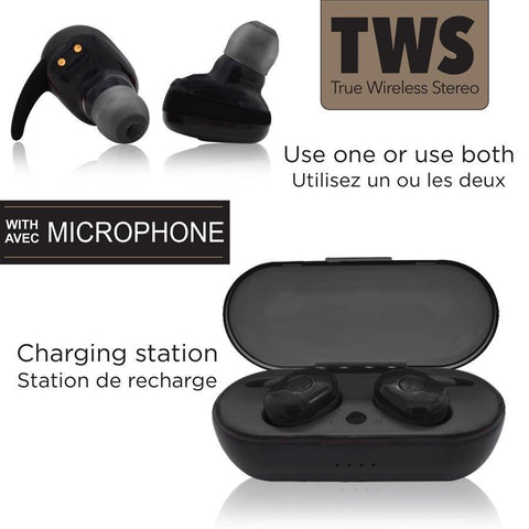 Escape BTM050 Mini Écouteurs Stéréo Sans Fils Bluetooth Avec Station de Recharge Noir