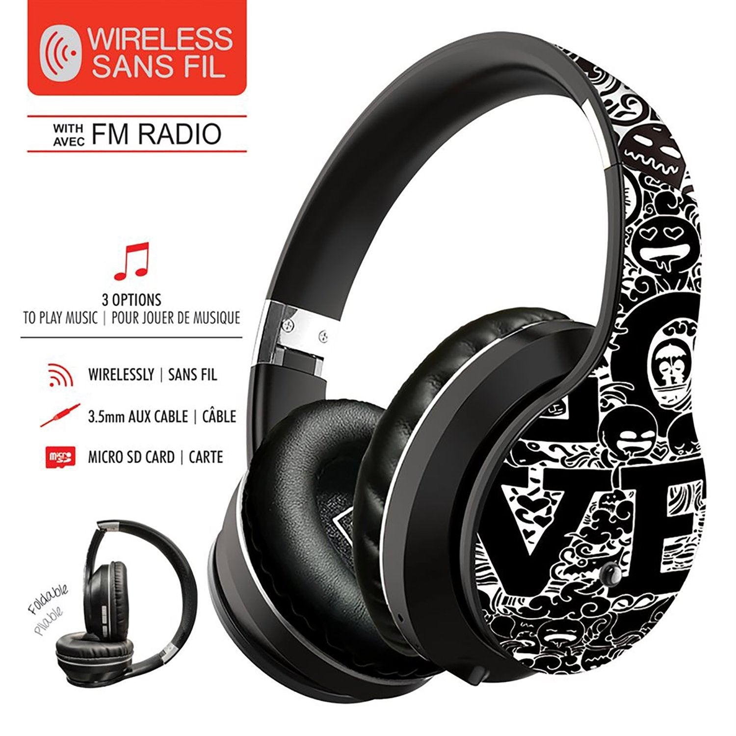 Escape - Casque d'écoute Stéréo Sans-Fil avec Microphone Intégré, Noir - Simple Boutique