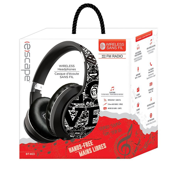 Escape - Casque d'écoute Stéréo Sans-Fil avec Microphone Intégré, Noir - Simple Boutique