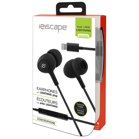 Escape - Écouteurs Intra-Auriculaire avec Prise Lightning, Microphone et Télécommande Intégré, Noir