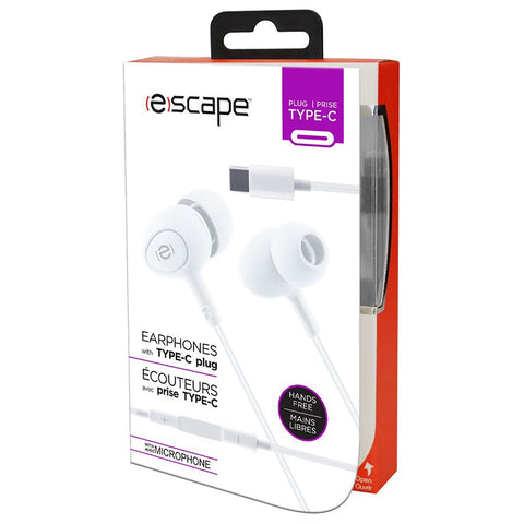 Escape - Écouteurs Intra-Auriculaire avec Prise Type-C, Microphone et Télécommande Intégré, Blanc