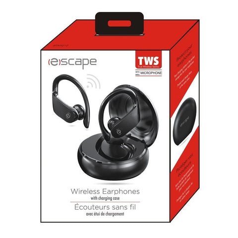 Escape - Écouteurs Stéréo Intra-Auriculaire, Bluetooth 5.0 avec Boitier de Recharge et Microphone Intégré, Noir