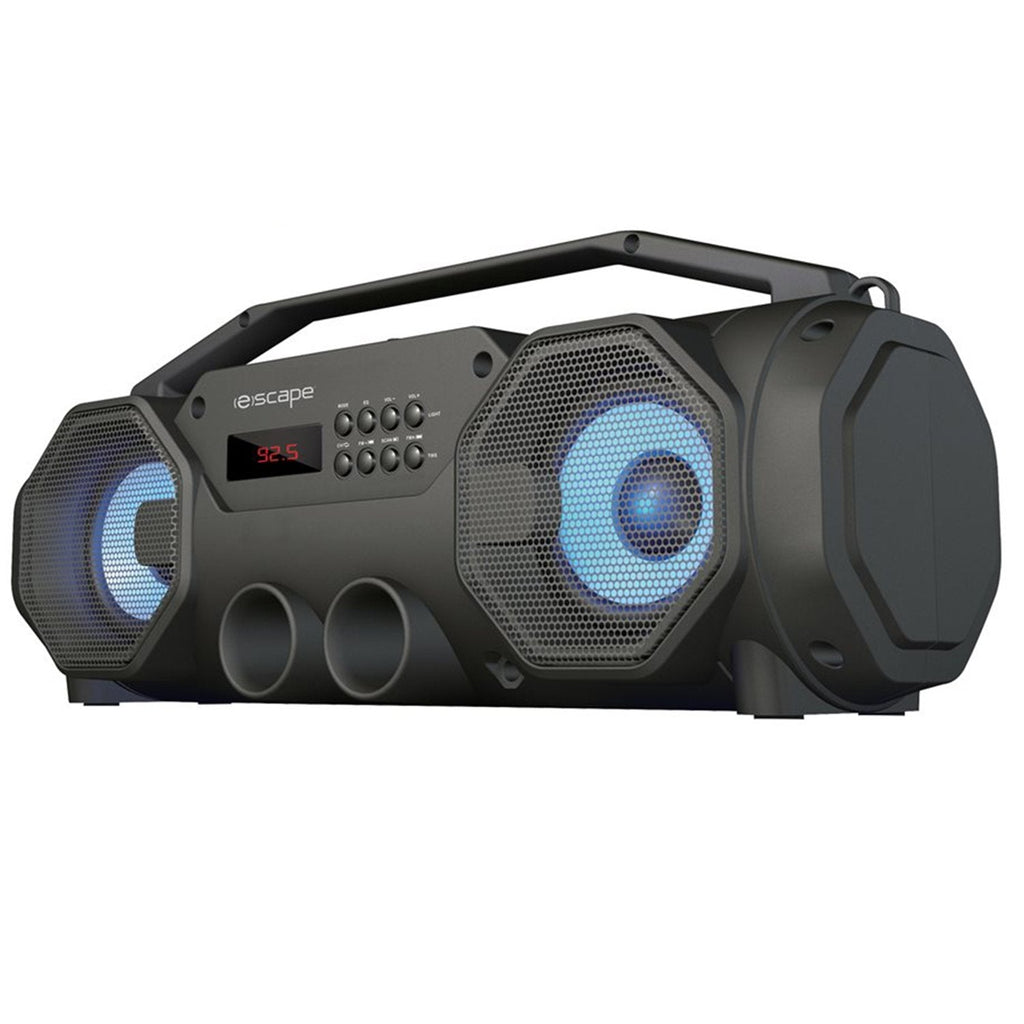Escape - Haut-Parleur BoomBox Stéréo Sans-Fil, Bluetooth 5.0 avec Radio FM et Lumières LED, Noir