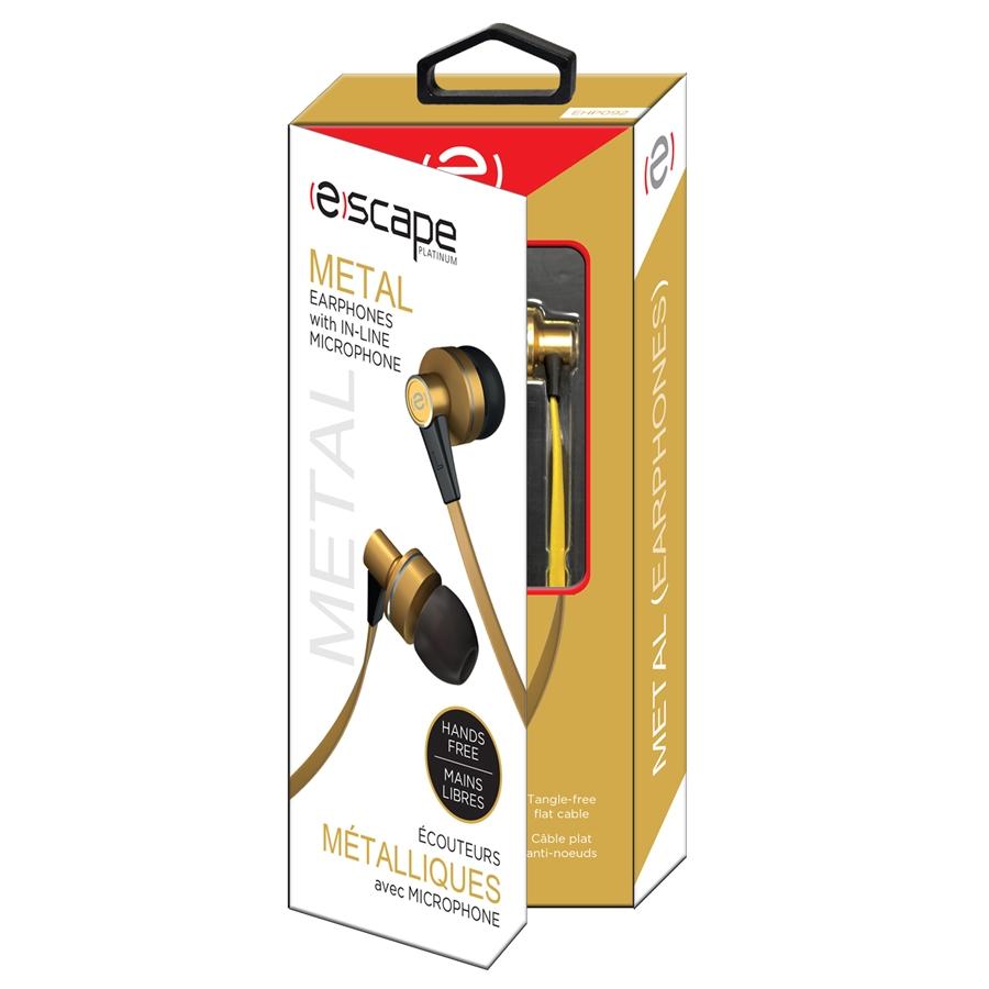 Escape Platinum EHP092 Écouteurs Mains Libres en Métal avec Microphone Or - Simple Boutique