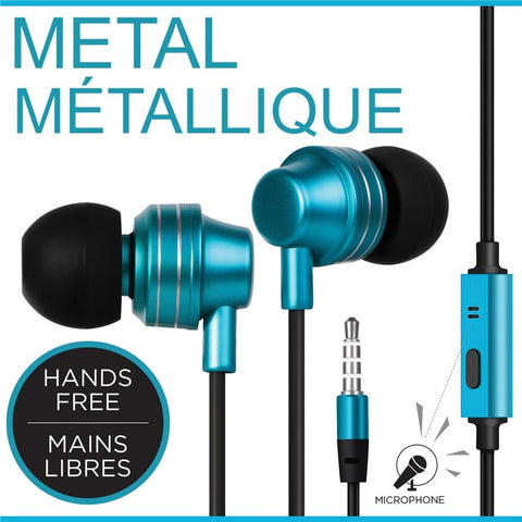Escape Platinum EHP253 Écouteurs Mains Libres en Métal avec Microphone Bleu