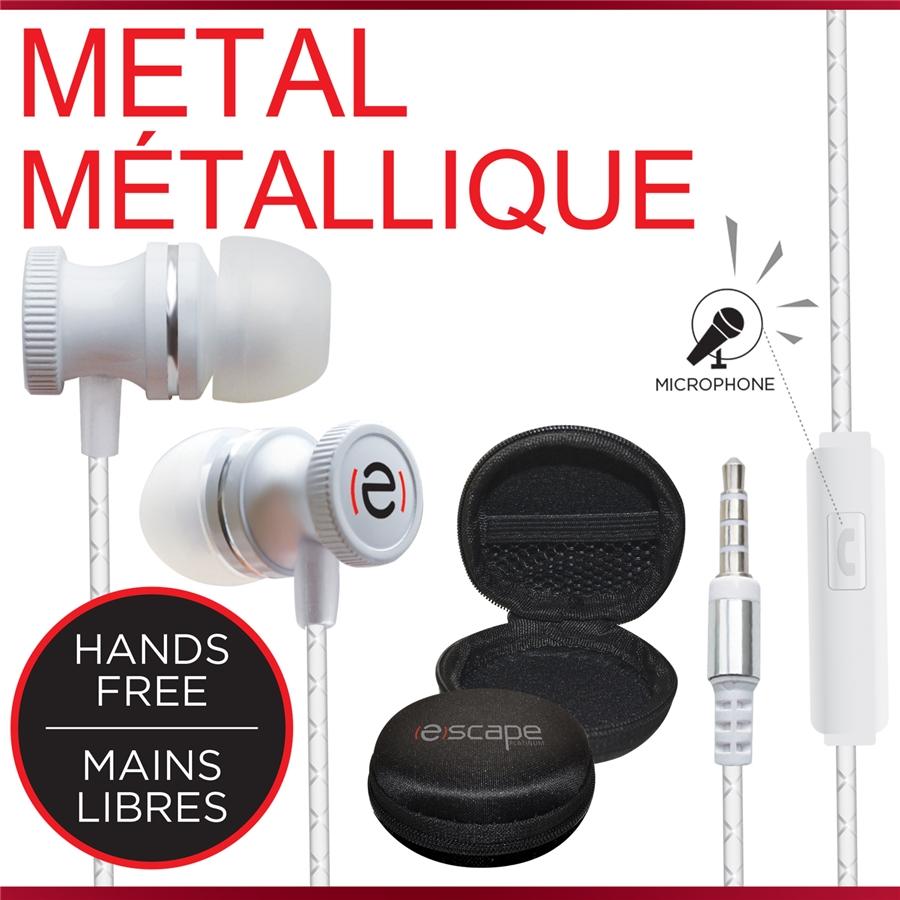 Escape Platinum EHP885 Écouteurs Mains Libres en Métal avec Microphone Blanc - Simple Boutique