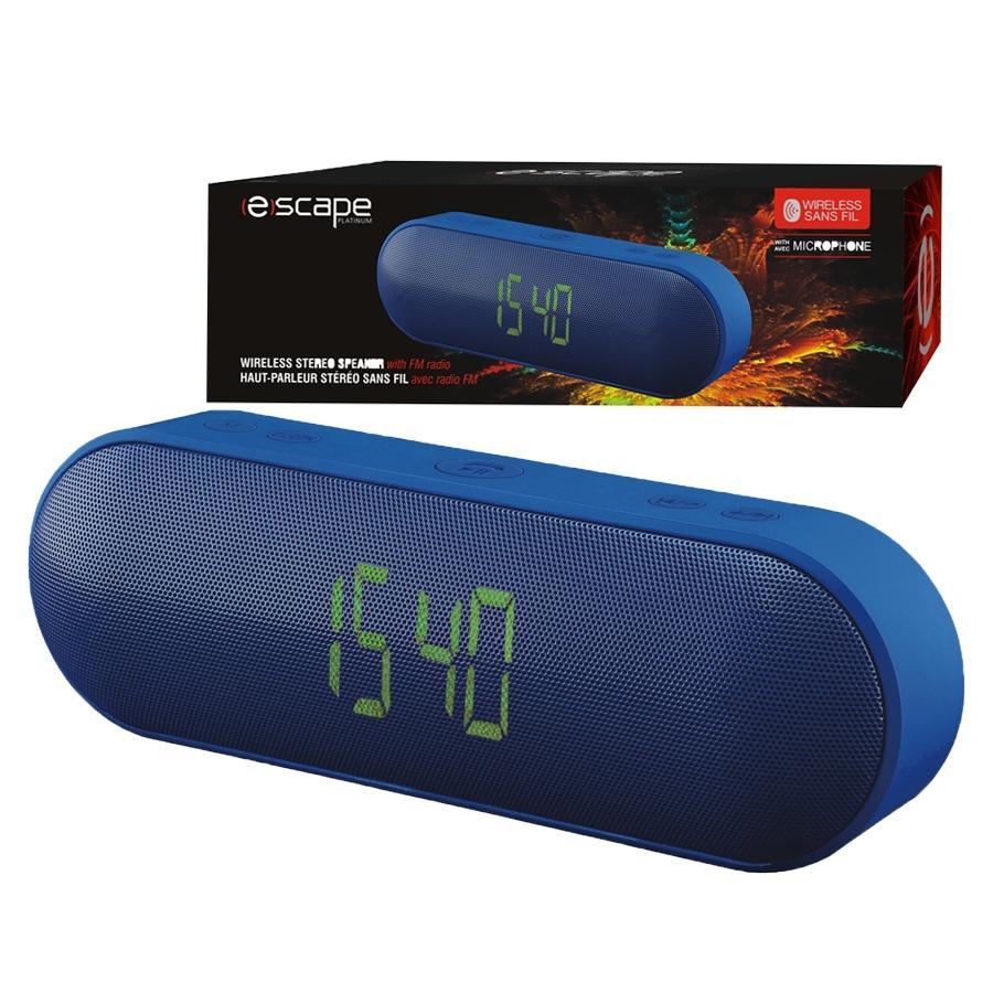 Escape Platinum SPBT005 Haut-Parleur Bluetooth Radio Réveil Double Alarme FM Micro SD USB Bleu - Simple Boutique
