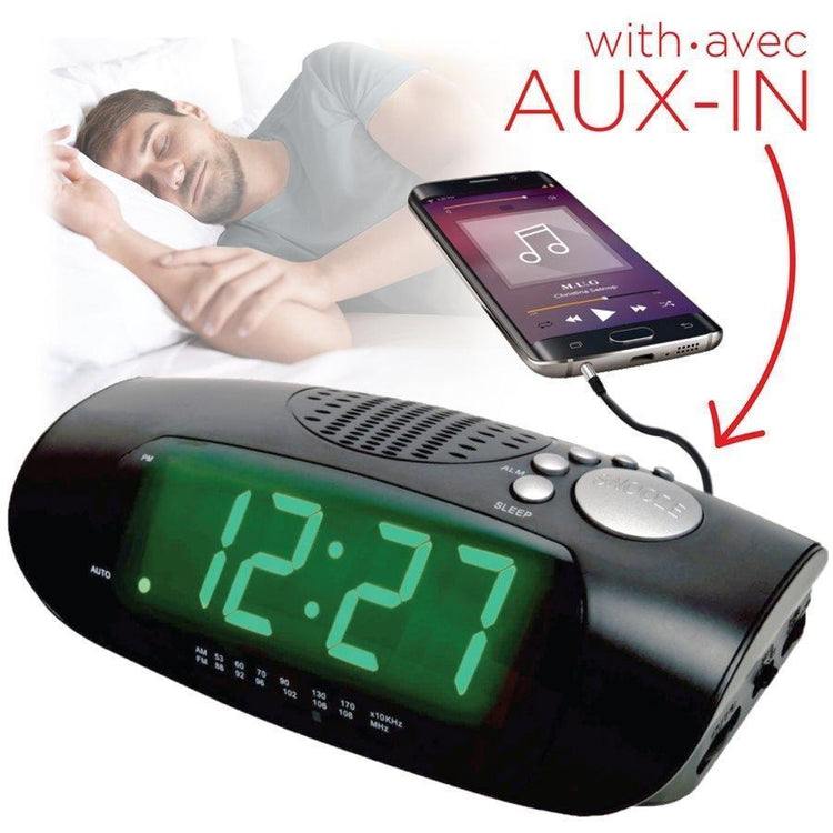 Escape RA930 Radio-Réveil Numérique AM / FM à Affichage Jumbo avec AUX Noir - Simple Boutique