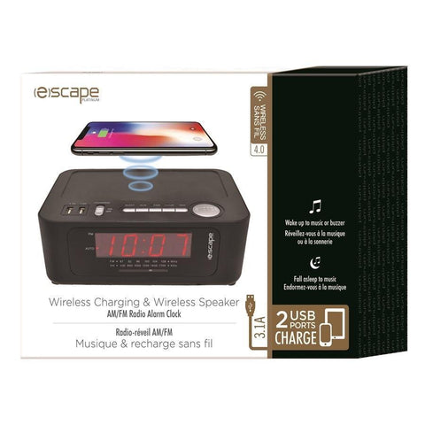 Escape RA961 - Radio-Réveil AM/FM avec Chargement Sans-Fil et 2 Ports USB 3.1A, Noir