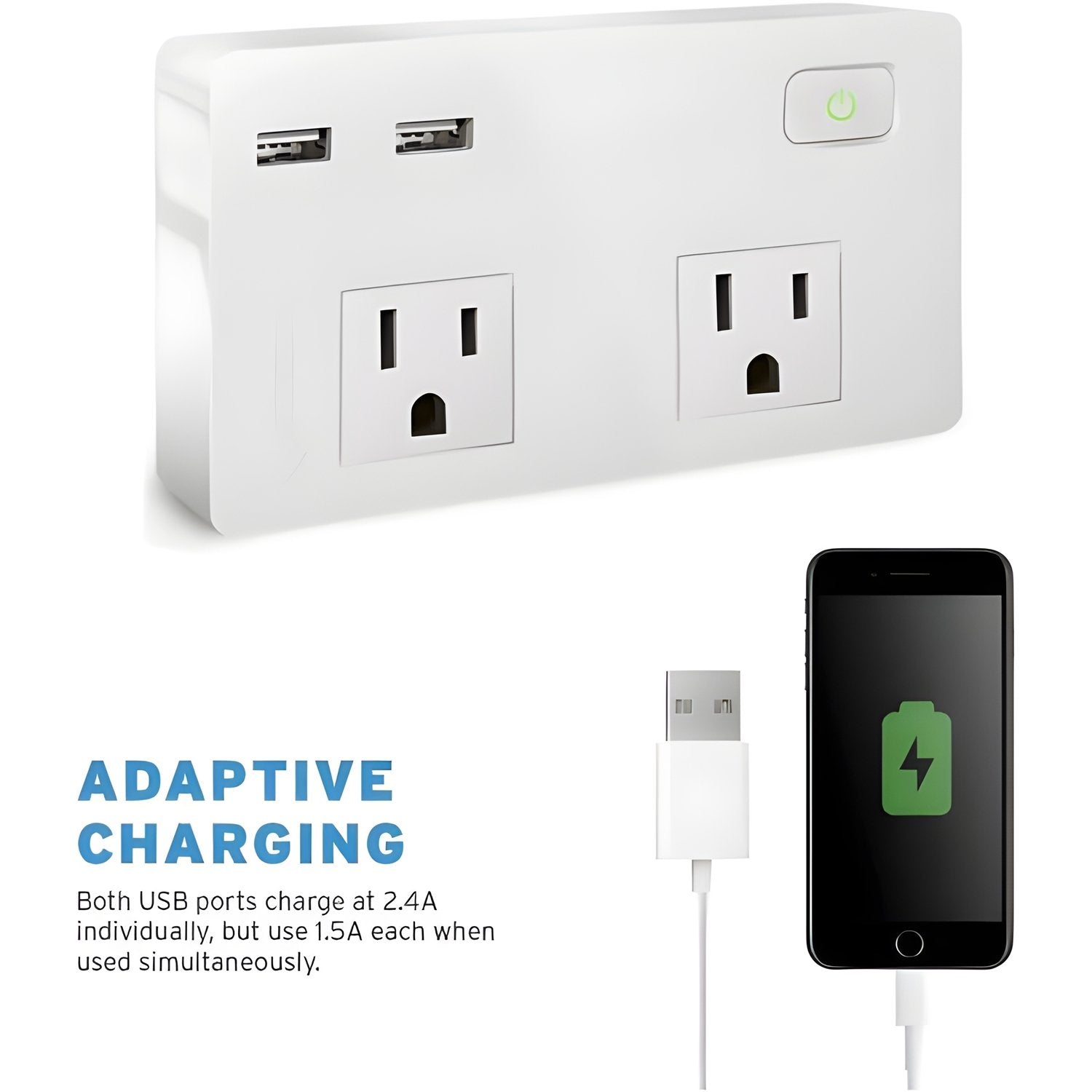 Etekcity - Protecteur de Surtension pour Prise Mural, 2 Prises et 2 Ports USB 3.1A, Blanc - Simple Boutique