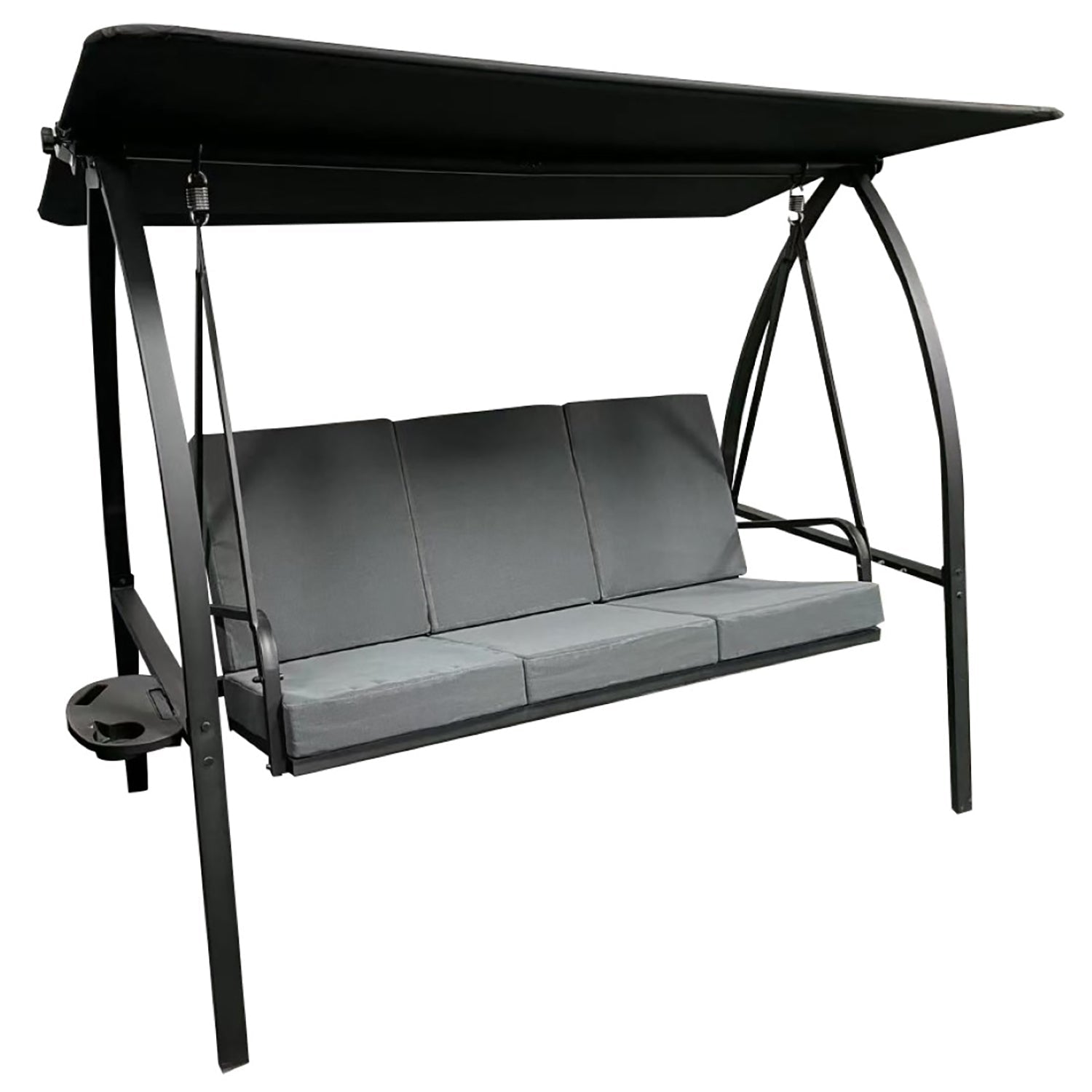 F. Corriveau International - Balançoire de Luxe à 3 Places avec Coussins et Table Latérale, Gris - Simple Boutique