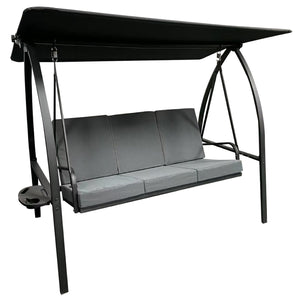 F. Corriveau International - Balançoire de Luxe à 3 Places avec Coussins et Table Latérale, Gris - Simple Boutique