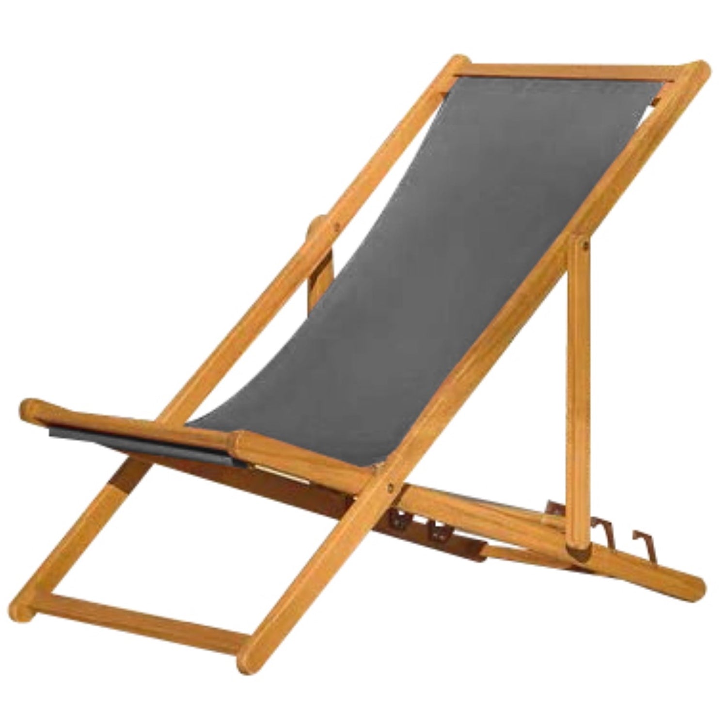 F. Corriveau International - Chaise Transat pour l'extérieur, Trois Niveaux Inclinaisons, Cadre en Bois, Gris - Simple Boutique
