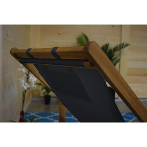 F. Corriveau International - Chaise Transat pour l'extérieur, Trois Niveaux Inclinaisons, Cadre en Bois, Gris - Simple Boutique
