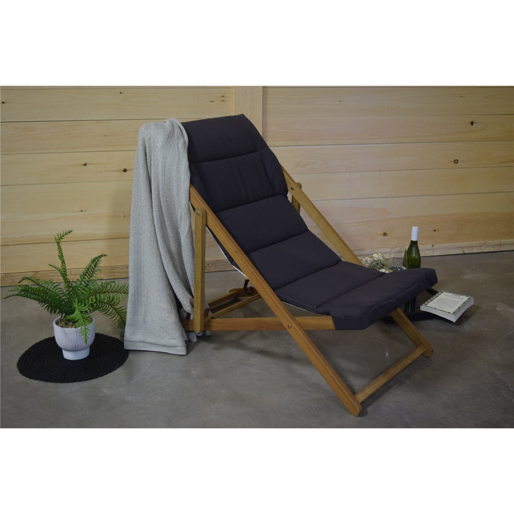 F. Corriveau International - Chaise Transat pour l'extérieur, Trois Niveaux Inclinaisons, Cadre en Bois, Gris - Simple Boutique