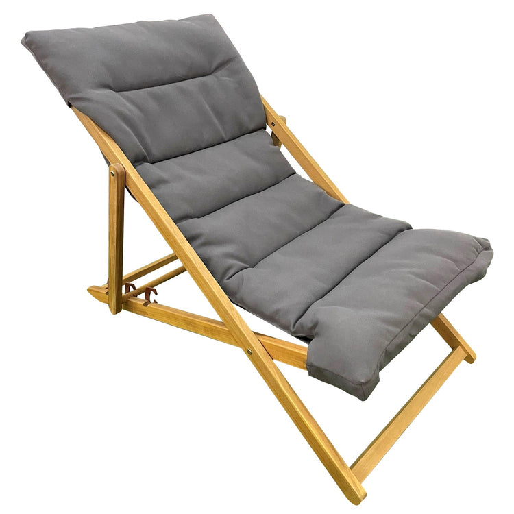 F. Corriveau International - Chaise Transat pour l'extérieur, Trois Niveaux Inclinaisons, Cadre en Bois, Gris - Simple Boutique
