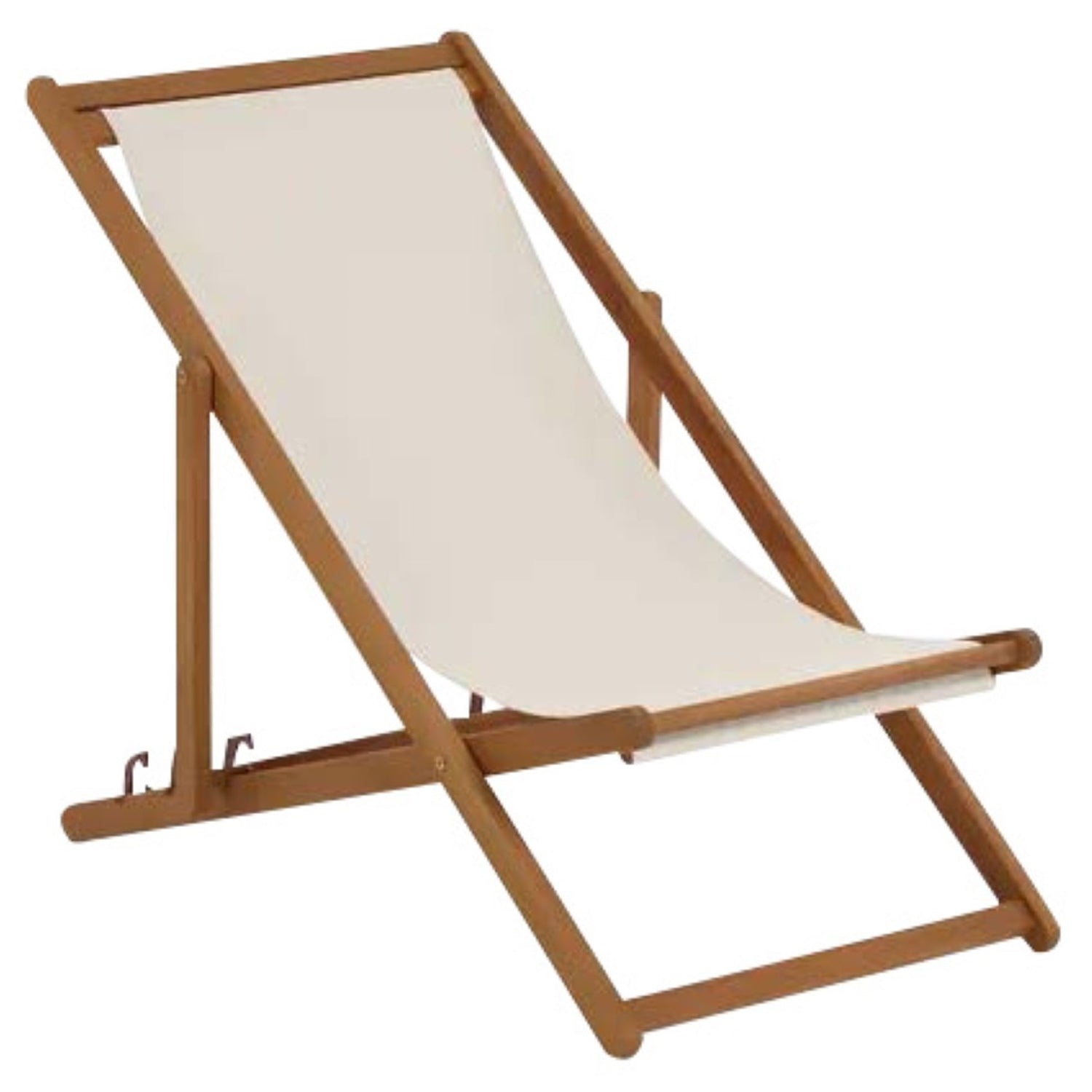 F. Corriveau International - Chaise Transat pour l'extérieur, Trois Niveaux Inclinaisons, Cadre en Bois, Ivoire - Simple Boutique