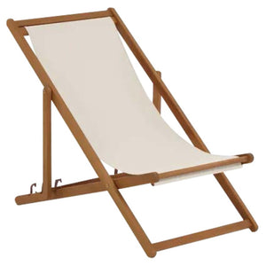 F. Corriveau International - Chaise Transat pour l'extérieur, Trois Niveaux Inclinaisons, Cadre en Bois, Ivoire - Simple Boutique