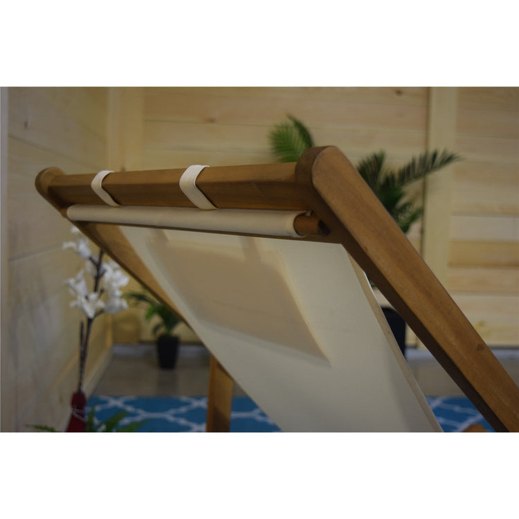F. Corriveau International - Chaise Transat pour l'extérieur, Trois Niveaux Inclinaisons, Cadre en Bois, Ivoire - Simple Boutique